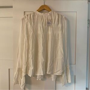 Free People Cream Smocked Yoke Ruffle Blouse